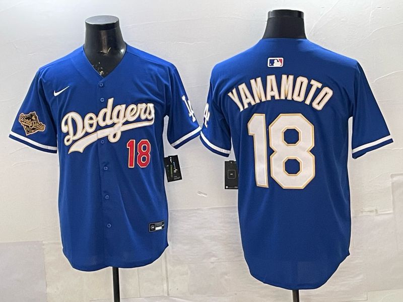Men Los Angeles Dodgers #18 Yamamoto Blue Gold Game 2026 Nike MLB Jersey 0014